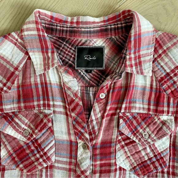 Rails Kendra gauze cotton double plaid long sleeve button-up shirt, size Medium - Picture 10 of 12